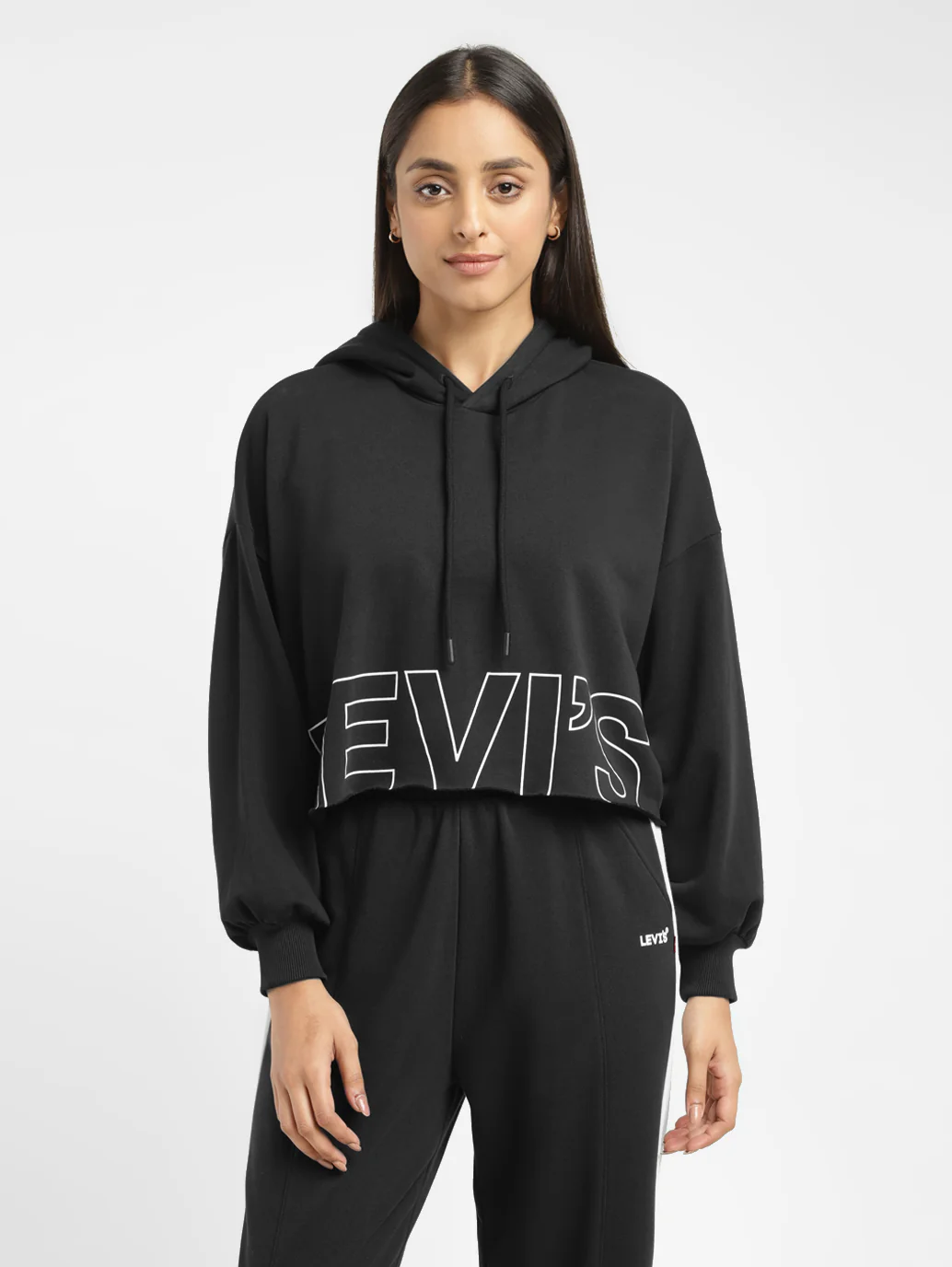 Women's Brand Logo Black And White Hooded Sweatshirt - Image 2