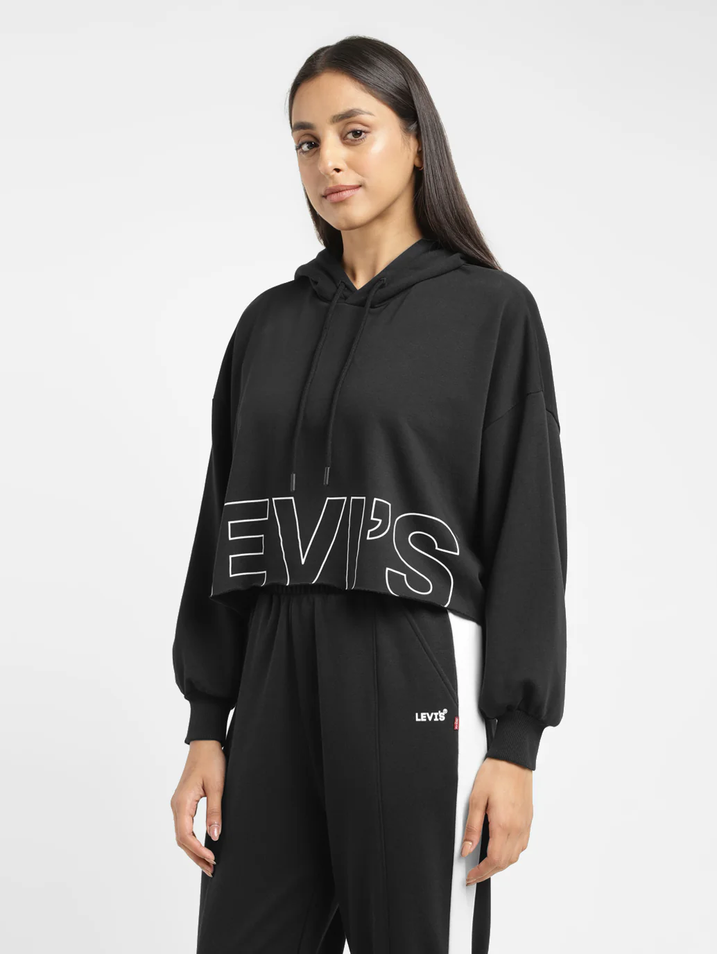 Women's Brand Logo Black And White Hooded Sweatshirt - Image 4