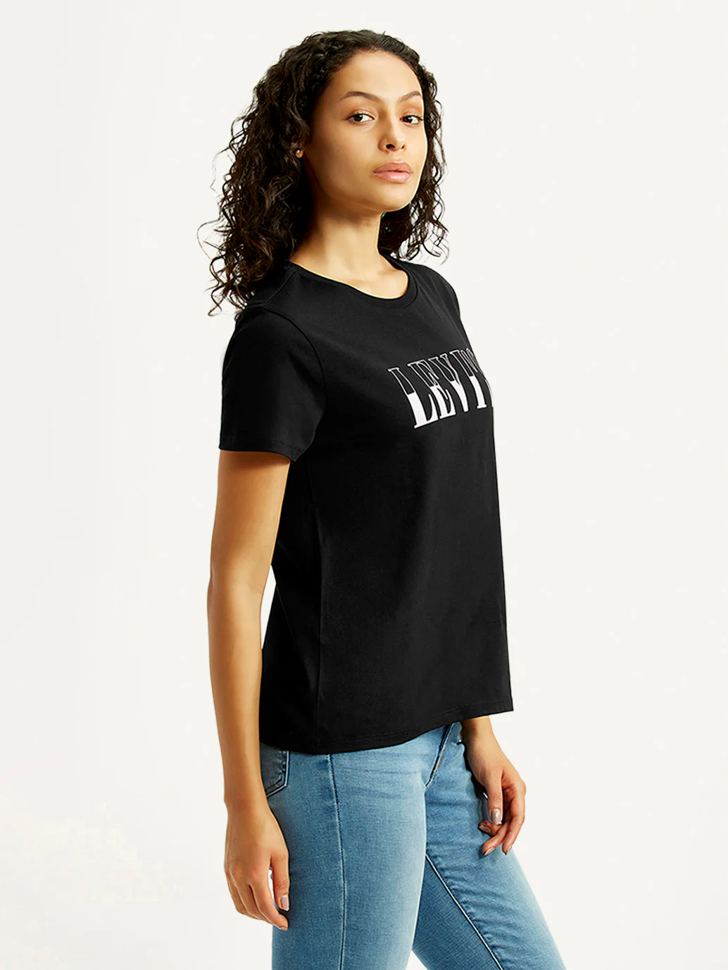 Women's Brand Logo Black Crew Neck T-shirt - Image 4