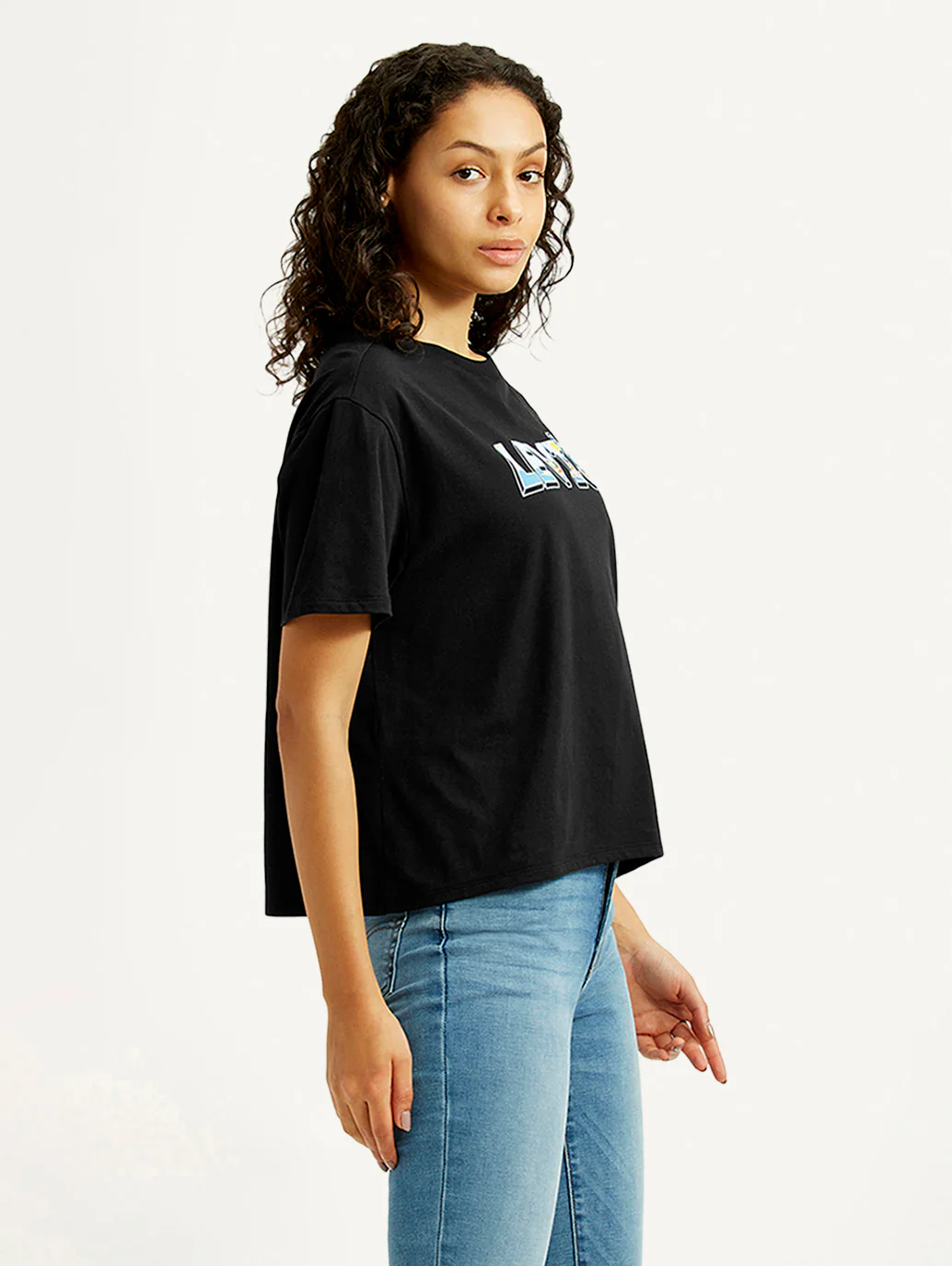 Women's Brand Logo Black Relaxed Fit T-shirt - Image 3