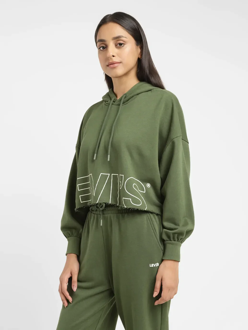 Women's Brand Logo Green Hooded Sweatshirt - Image 4