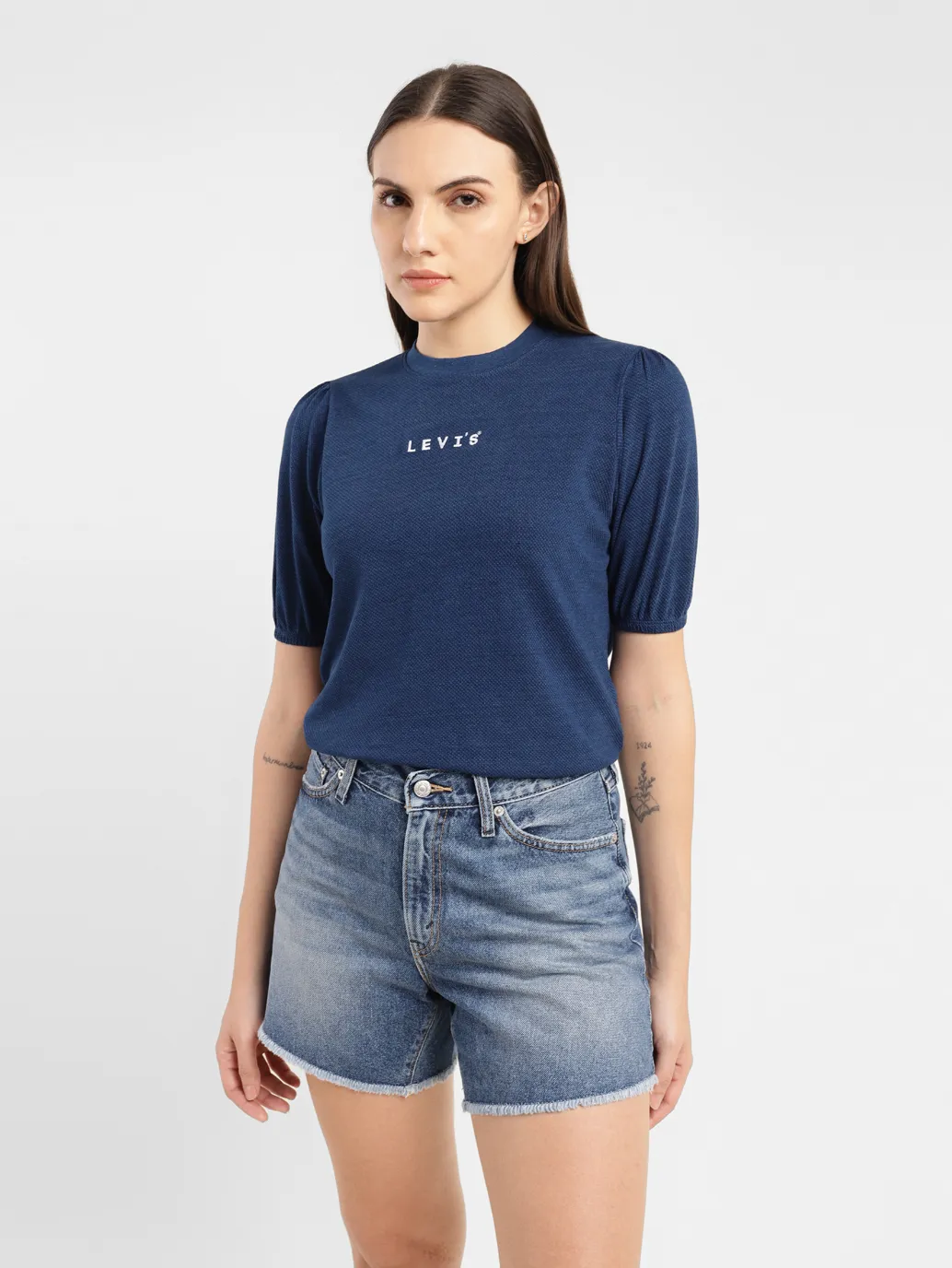 Women's Brand Logo Blue Crew Neck Top - Image 6