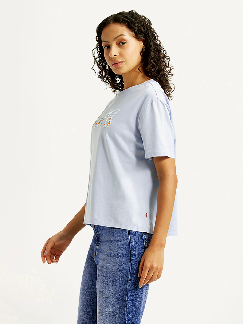 Women's Brand Logo Light-Blue Relaxed Fit T-shirt - Image 4