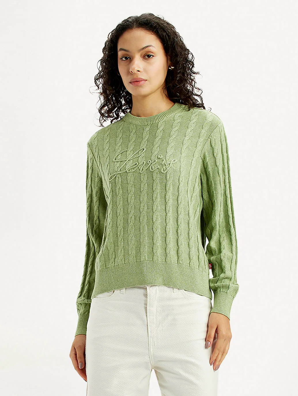 Women's Brand Logo Light Green Crew Neck Sweater - Image 4