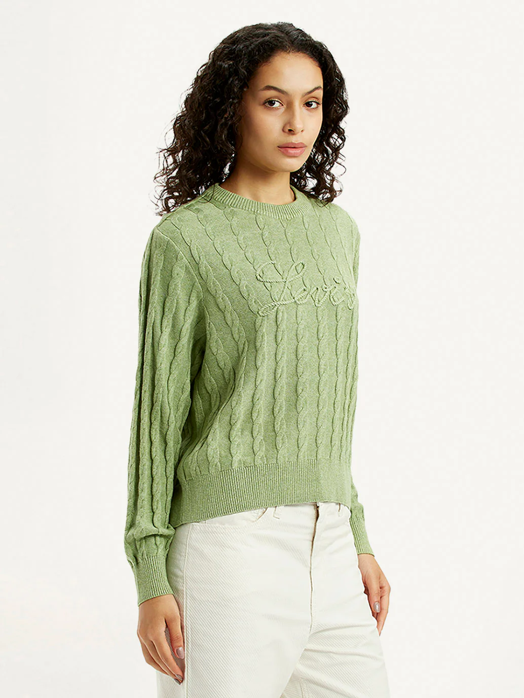 Women's Brand Logo Light Green Crew Neck Sweater - Image 5