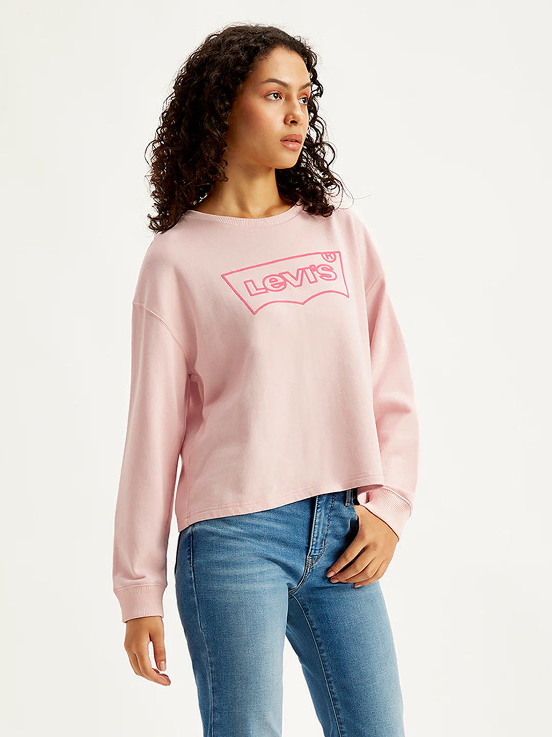 Women's Brand Logo Light-Pink Crew Neck Sweatshirt - Image 3