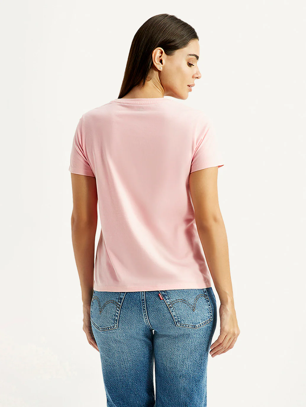 Women's Brand Logo Light Pink Round Neck Relaxed Fit T-shirt - Image 3
