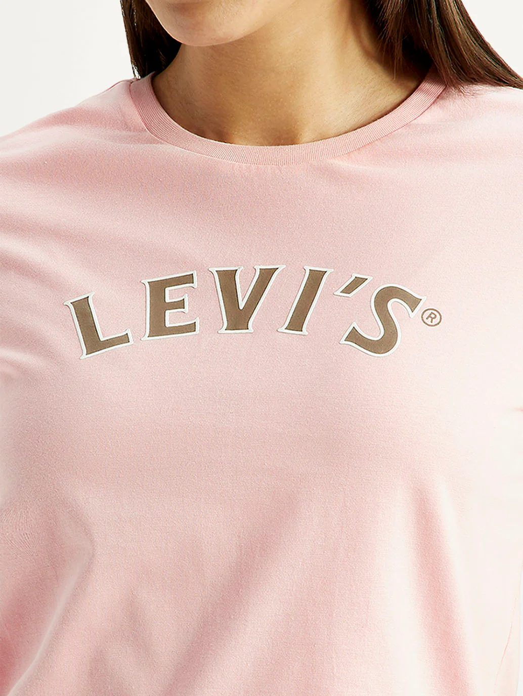 Women's Brand Logo Light Pink Round Neck Relaxed Fit T-shirt - Image 4