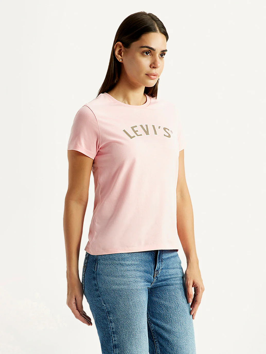 Women's Brand Logo Light Pink Round Neck Relaxed Fit T-shirt - Image 5