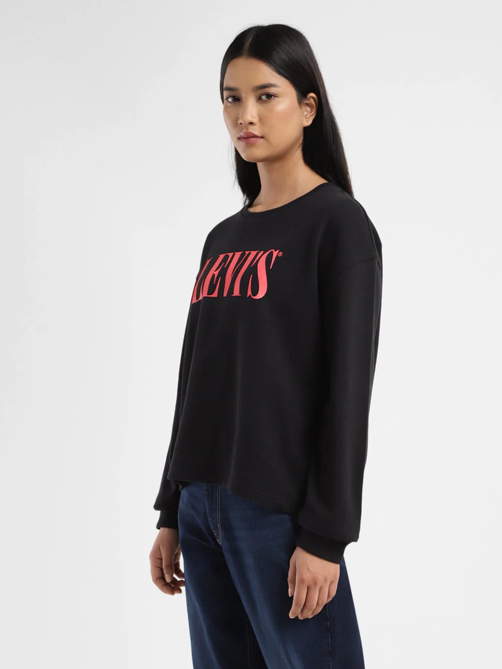 Women's Brand Logo Black Crew Neck Sweatshirt - Image 4