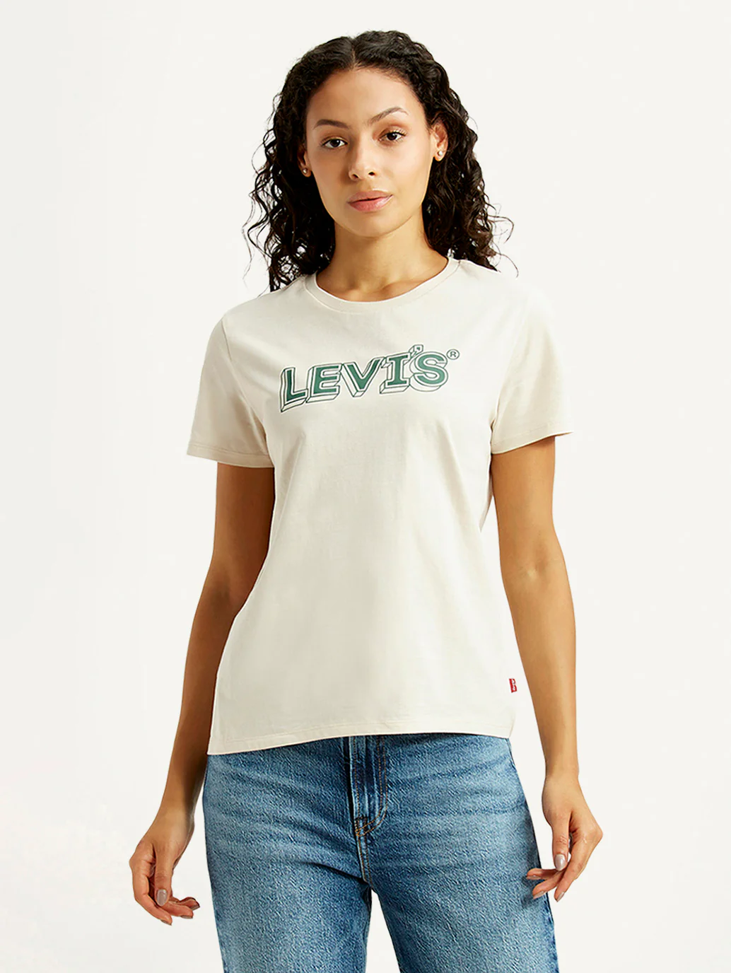 Women's Brand Logo Off White Crew Neck T-shirt - Image 5