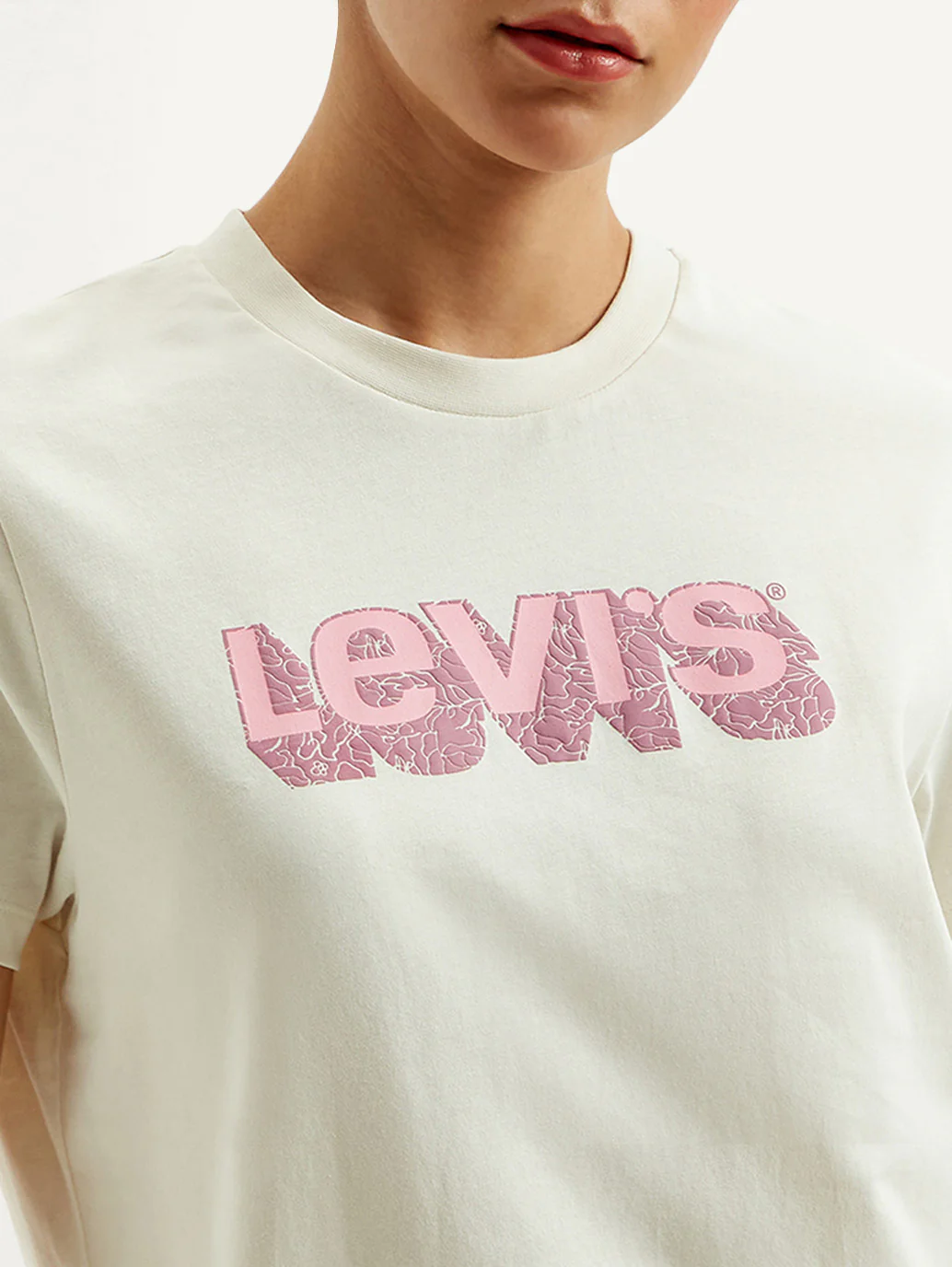Women's Brand Logo Off-White Crew Neck T-Shirt - Image 2