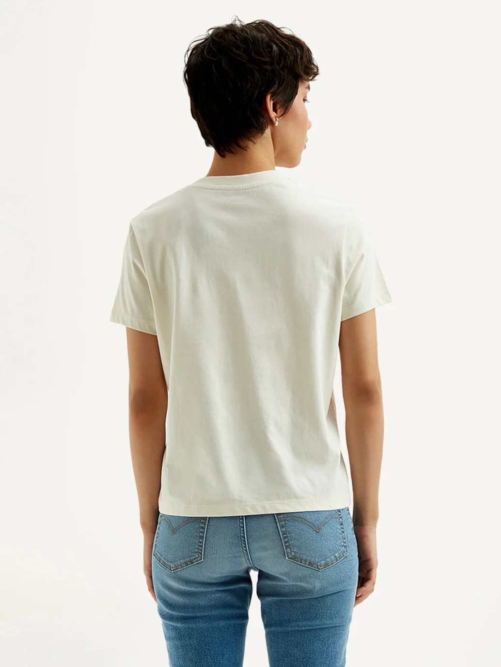Women's Brand Logo Off-White Crew Neck T-Shirt - Image 3