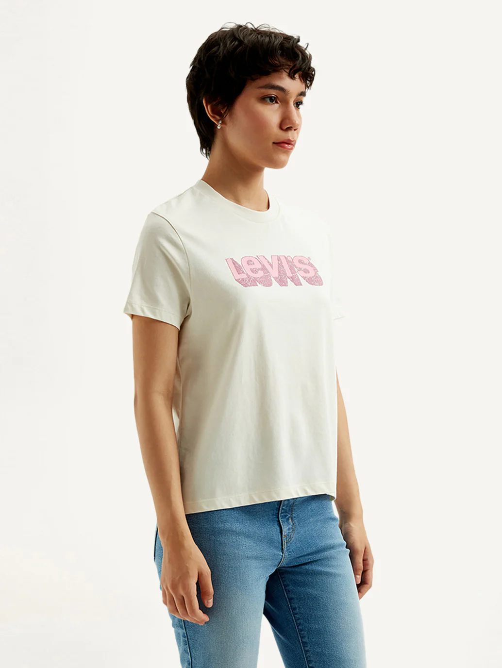 Women's Brand Logo Off-White Crew Neck T-Shirt - Image 4