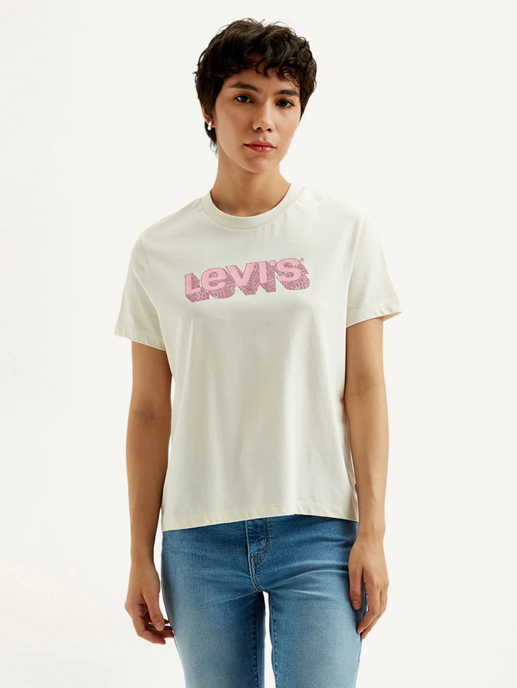 Women's Brand Logo Off-White Crew Neck T-Shirt - Image 5