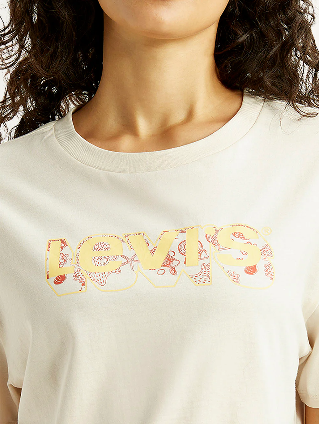 Women's Brand Logo Off White Relaxed Fit T-shirt - Image 4