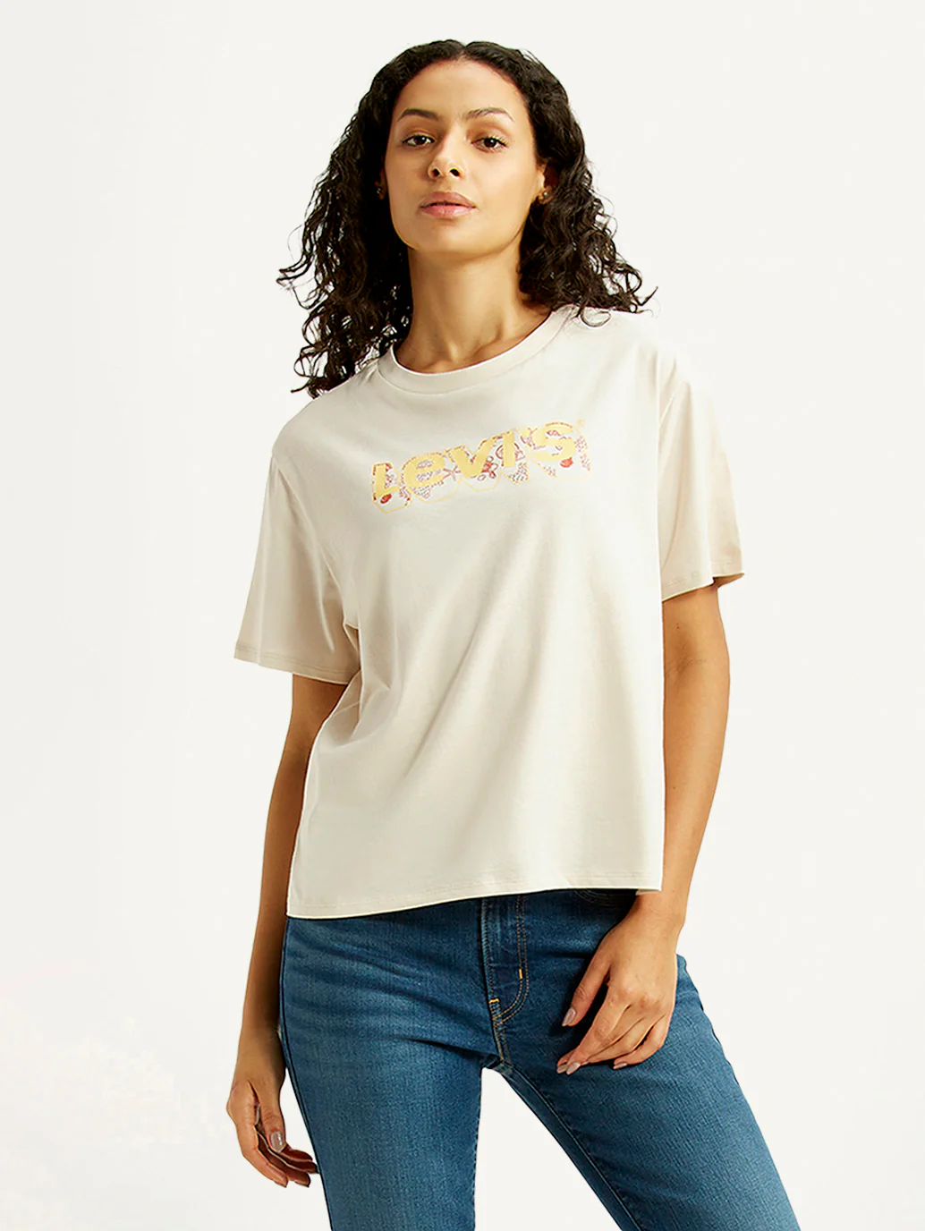 Women's Brand Logo Off White Relaxed Fit T-shirt - Image 5
