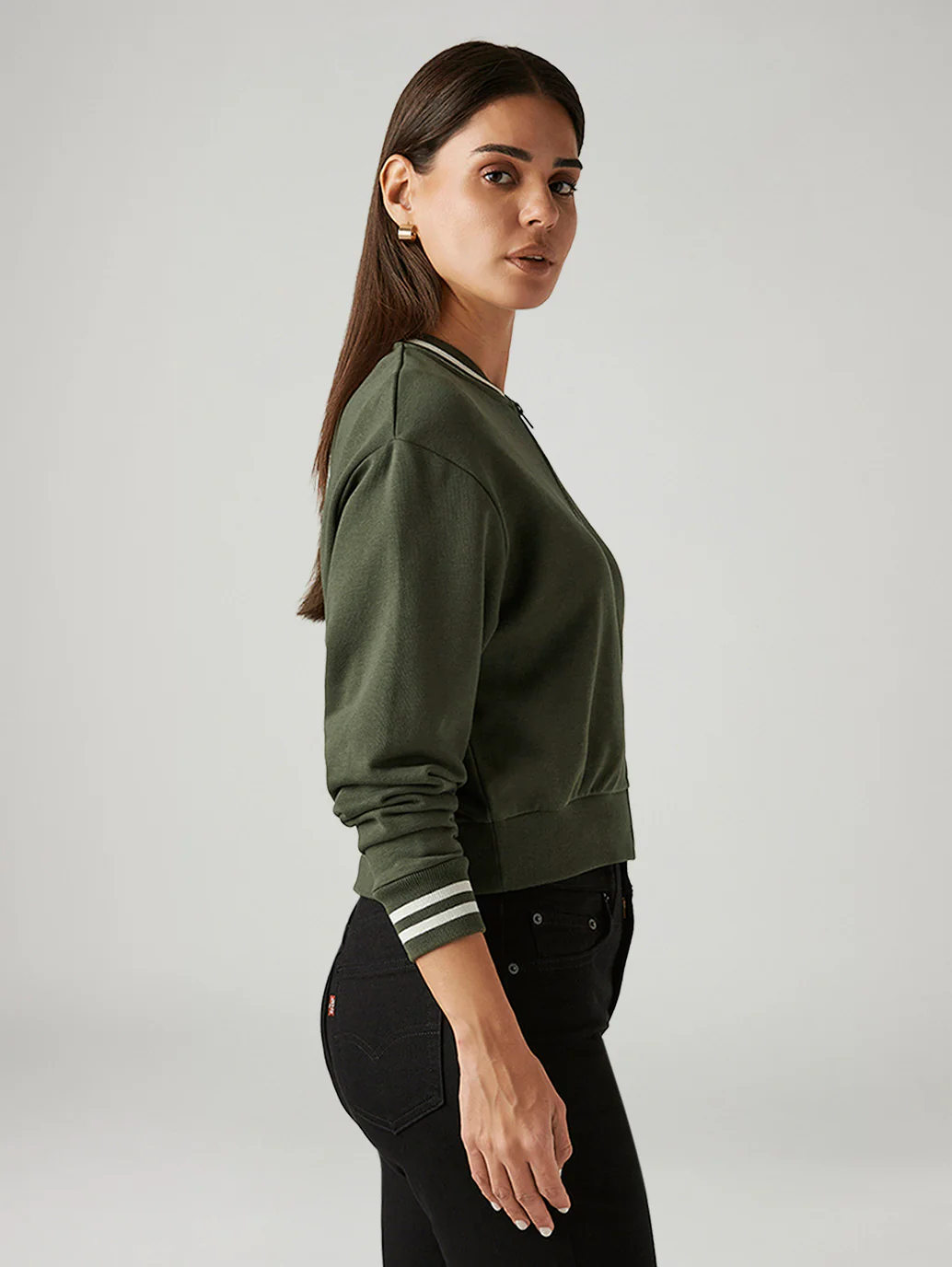 Women's Brand Logo Olive Crew Neck Sweatshirt - Image 3