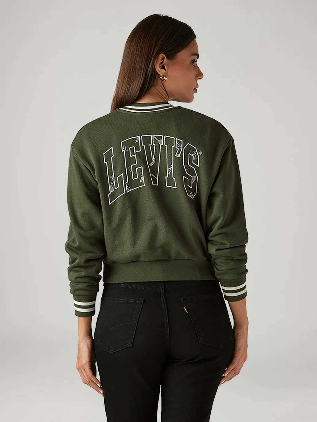 Women's Brand Logo Olive Crew Neck Sweatshirt - Image 4