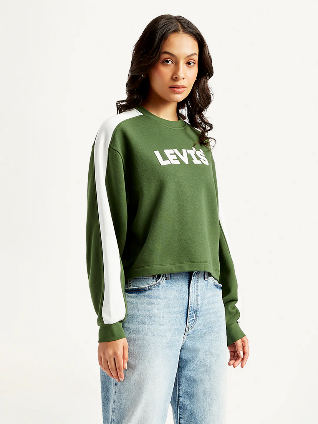 Women's Brand Logo Olive Crew Neck Sweatshirt - Image 4