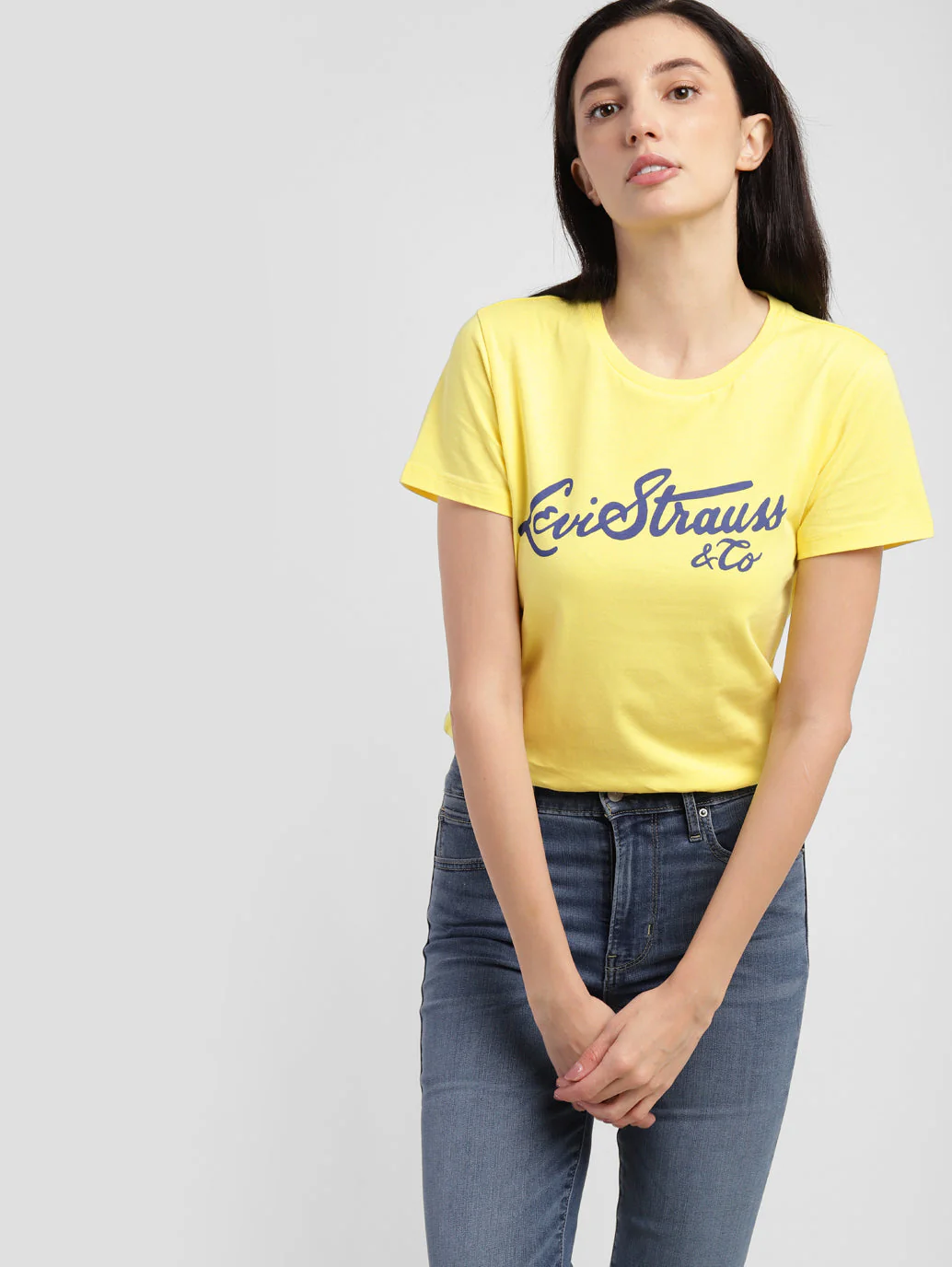 Women's Brand Logo Round Neck T-shirt Yellow - Image 2