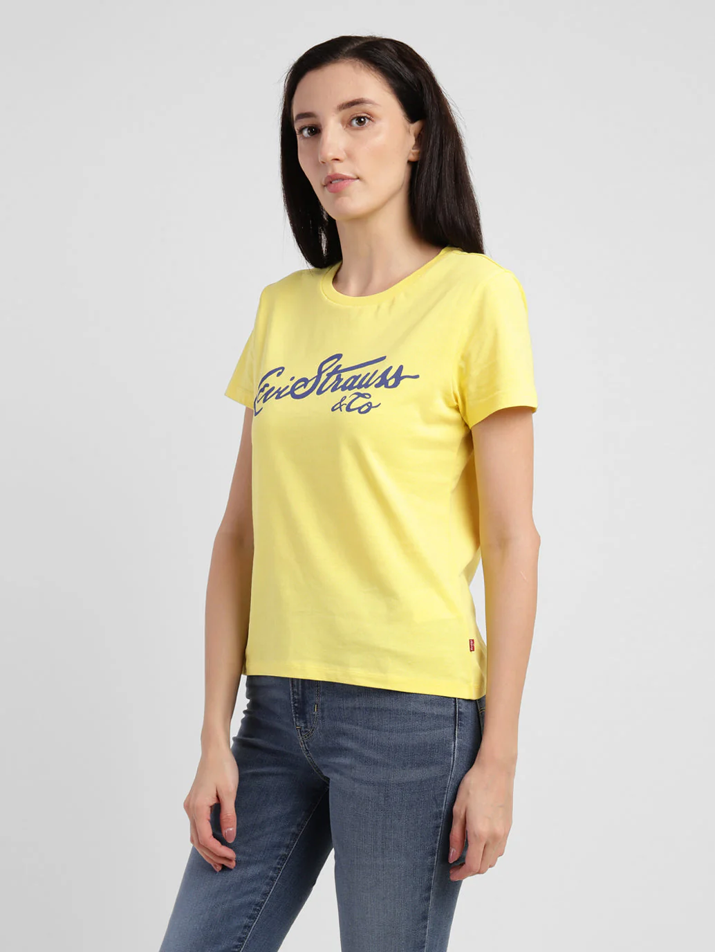 Women's Brand Logo Round Neck T-shirt Yellow - Image 4