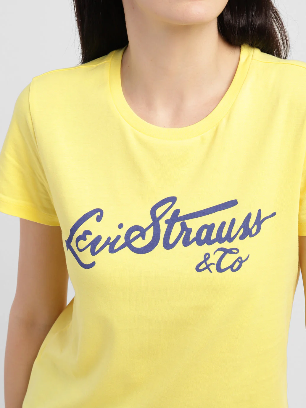 Women's Brand Logo Round Neck T-shirt Yellow - Image 5