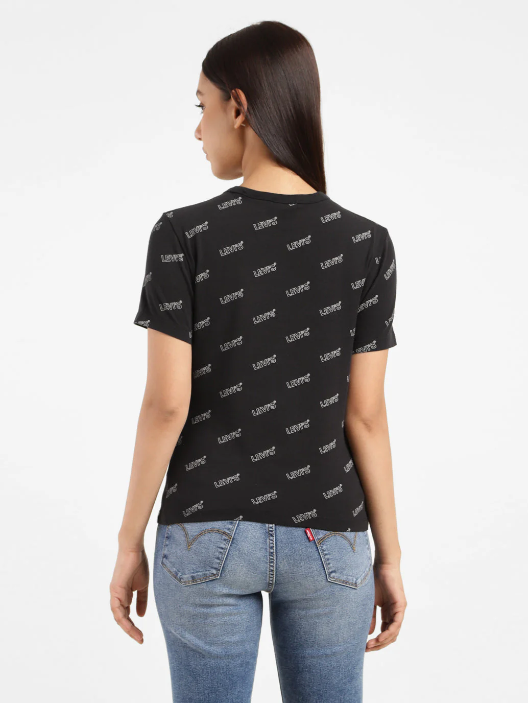 Women's Brand Logo Slim Fit T-shirt Black - Image 3