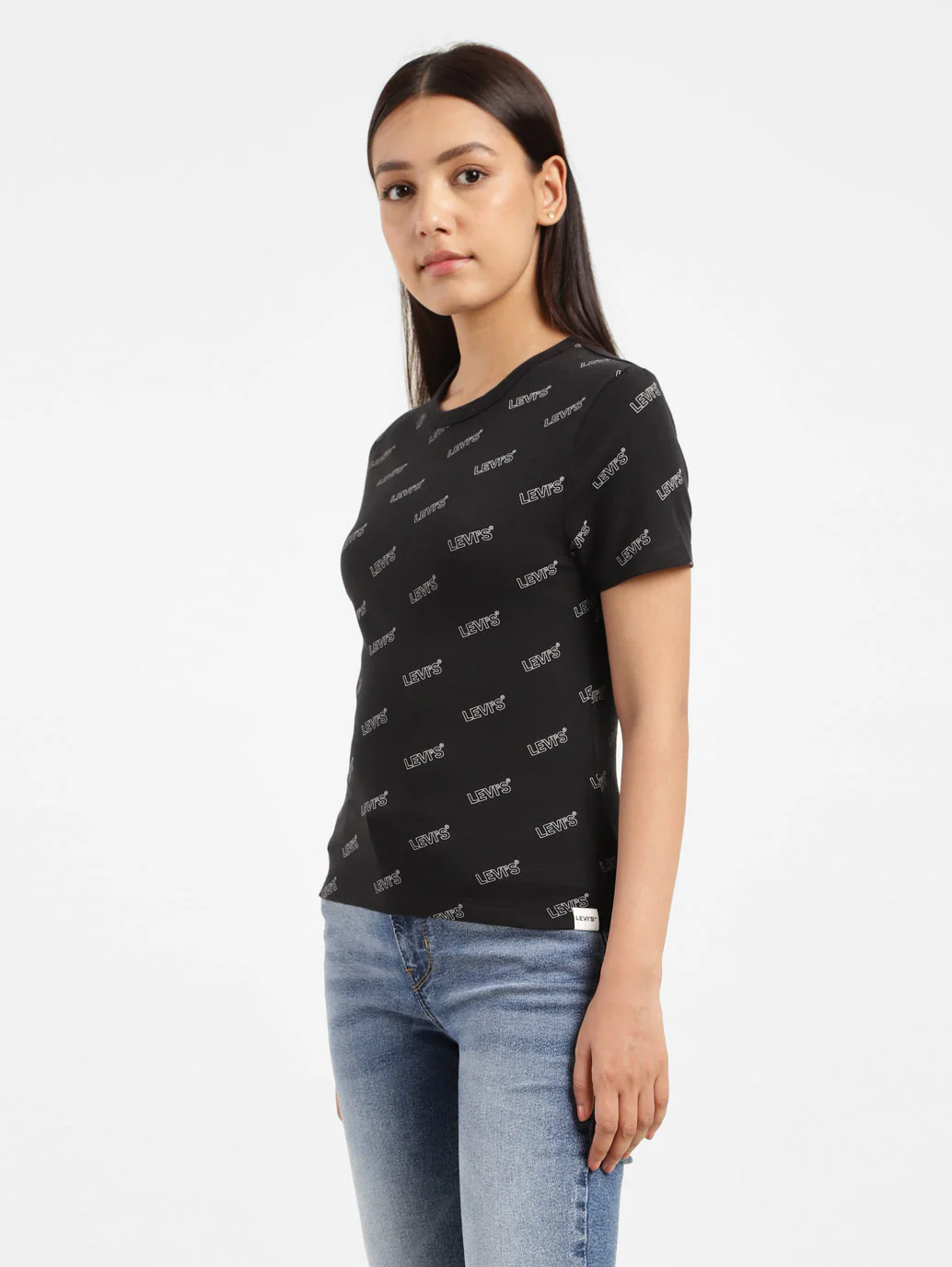 Women's Brand Logo Slim Fit T-shirt Black - Image 7