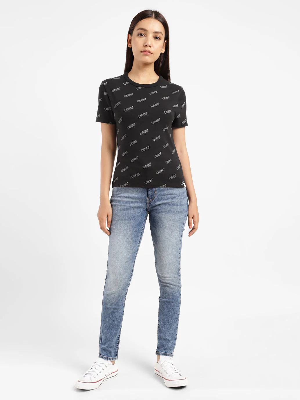 Women's Brand Logo Slim Fit T-shirt Black - Image 8