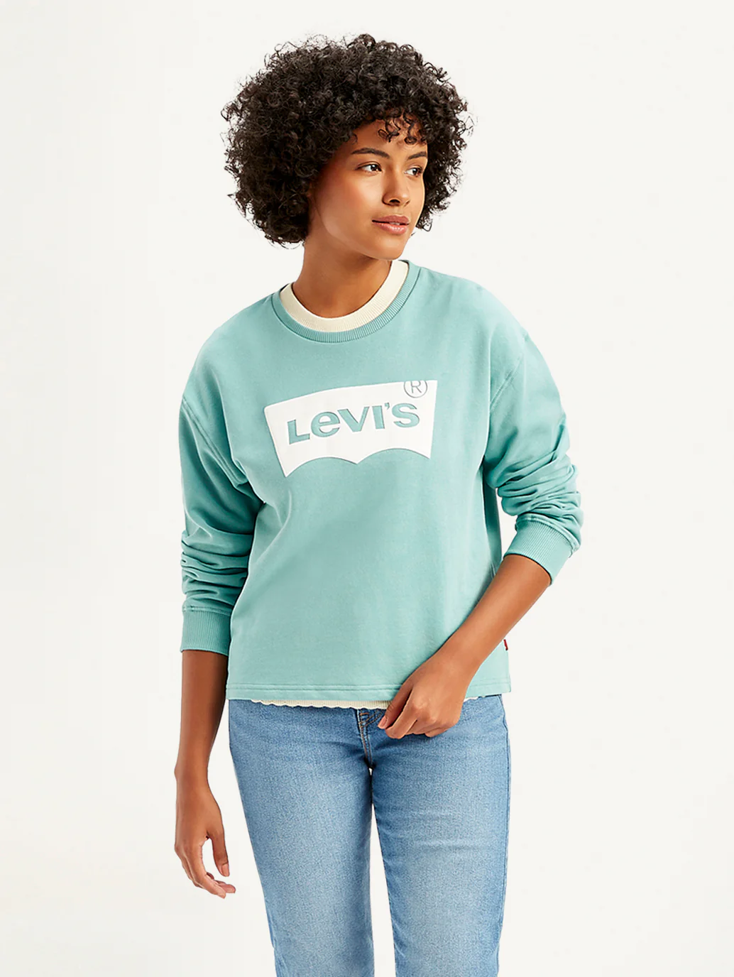 Women's Brand Logo Blue Crew Neck Sweatshirt