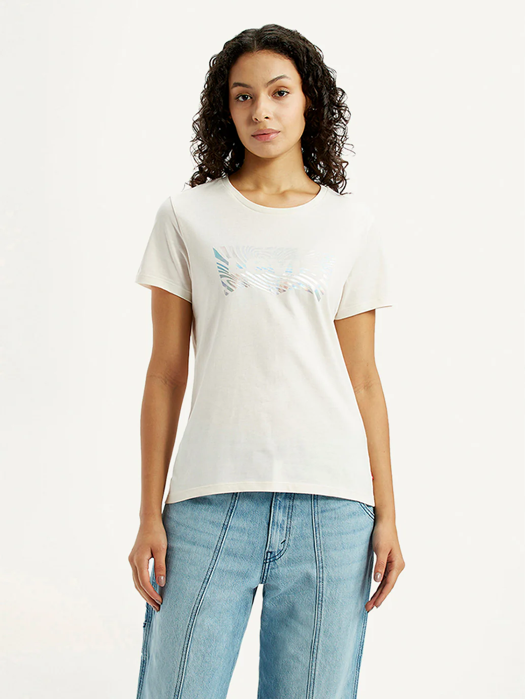 Women's Brand Logo White Crew Neck T-shirt