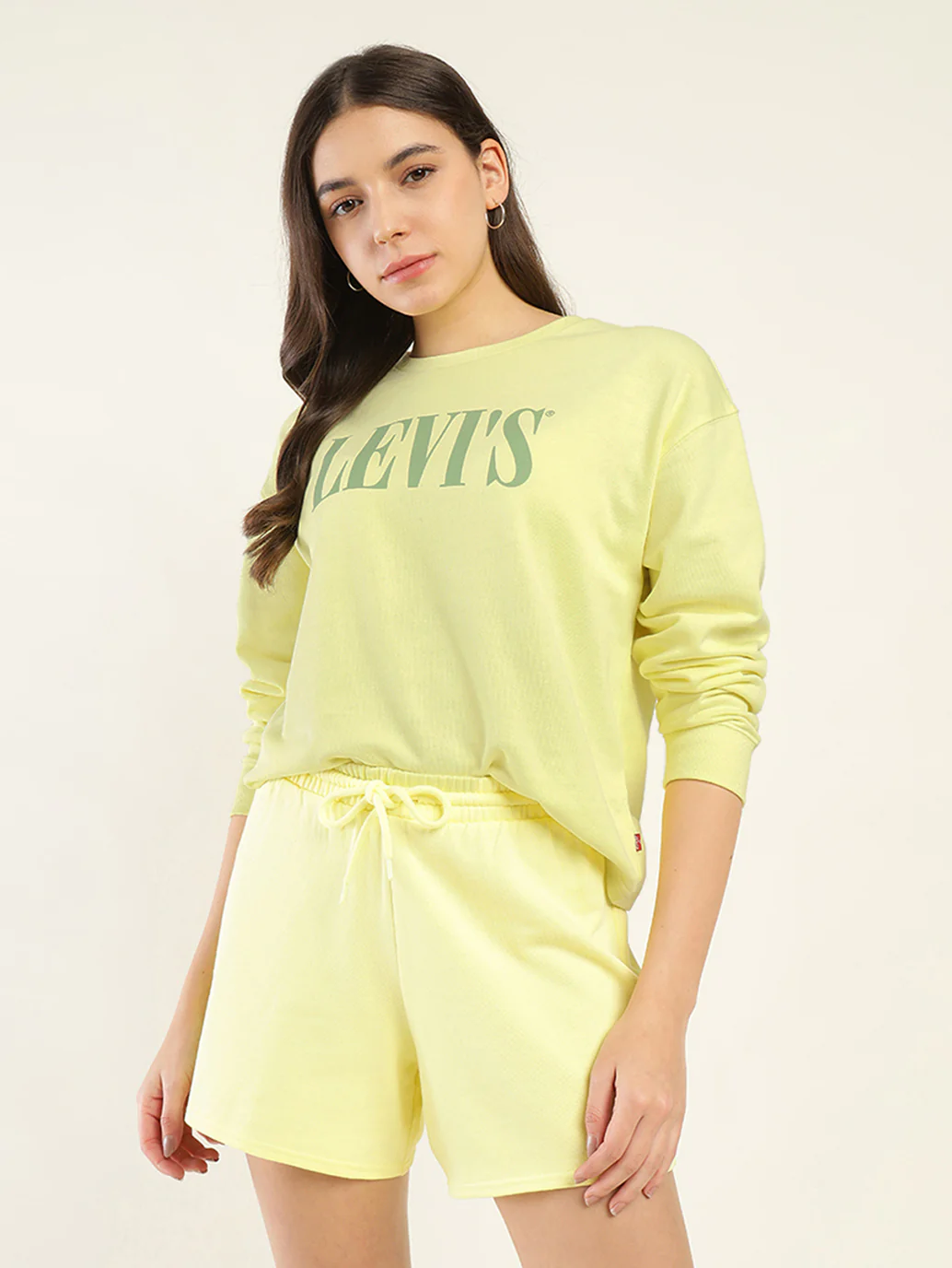 Women's Brand Logo Yellow Crew Neck Sweatshirt