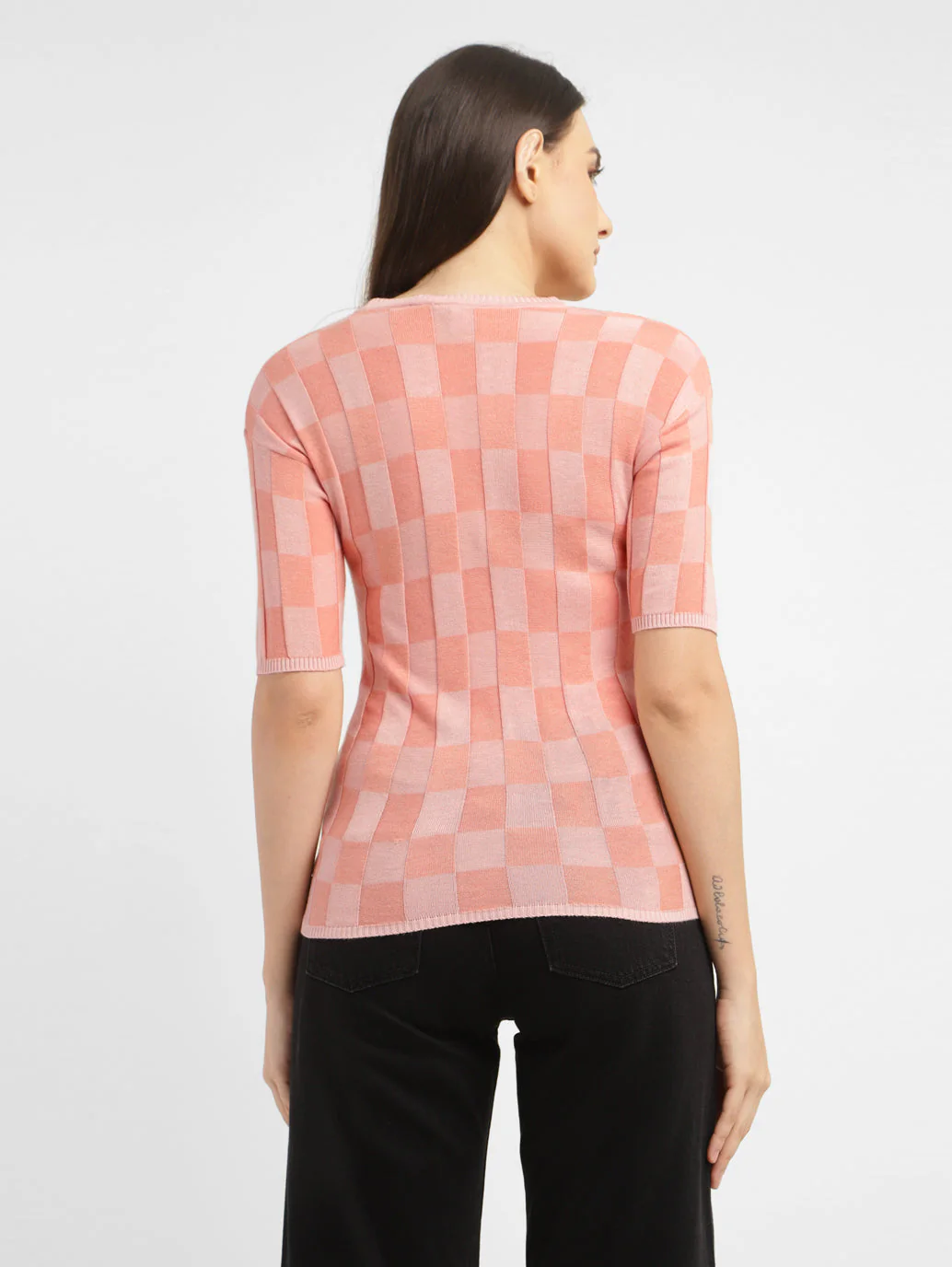 Women's Checked Crew Neck Top - Image 3