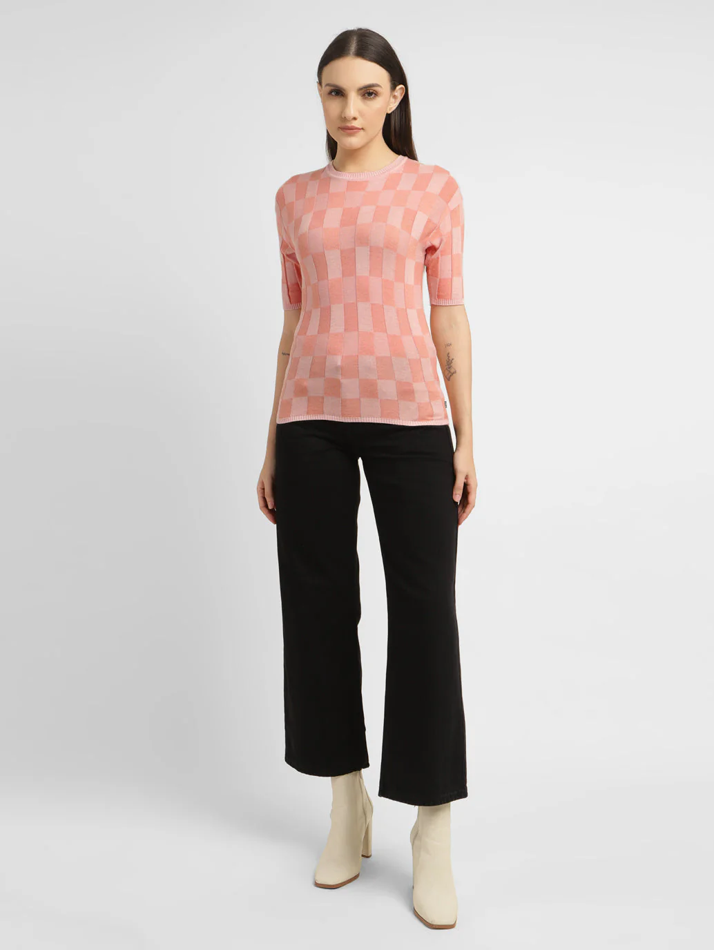 Women's Checked Crew Neck Top - Image 6