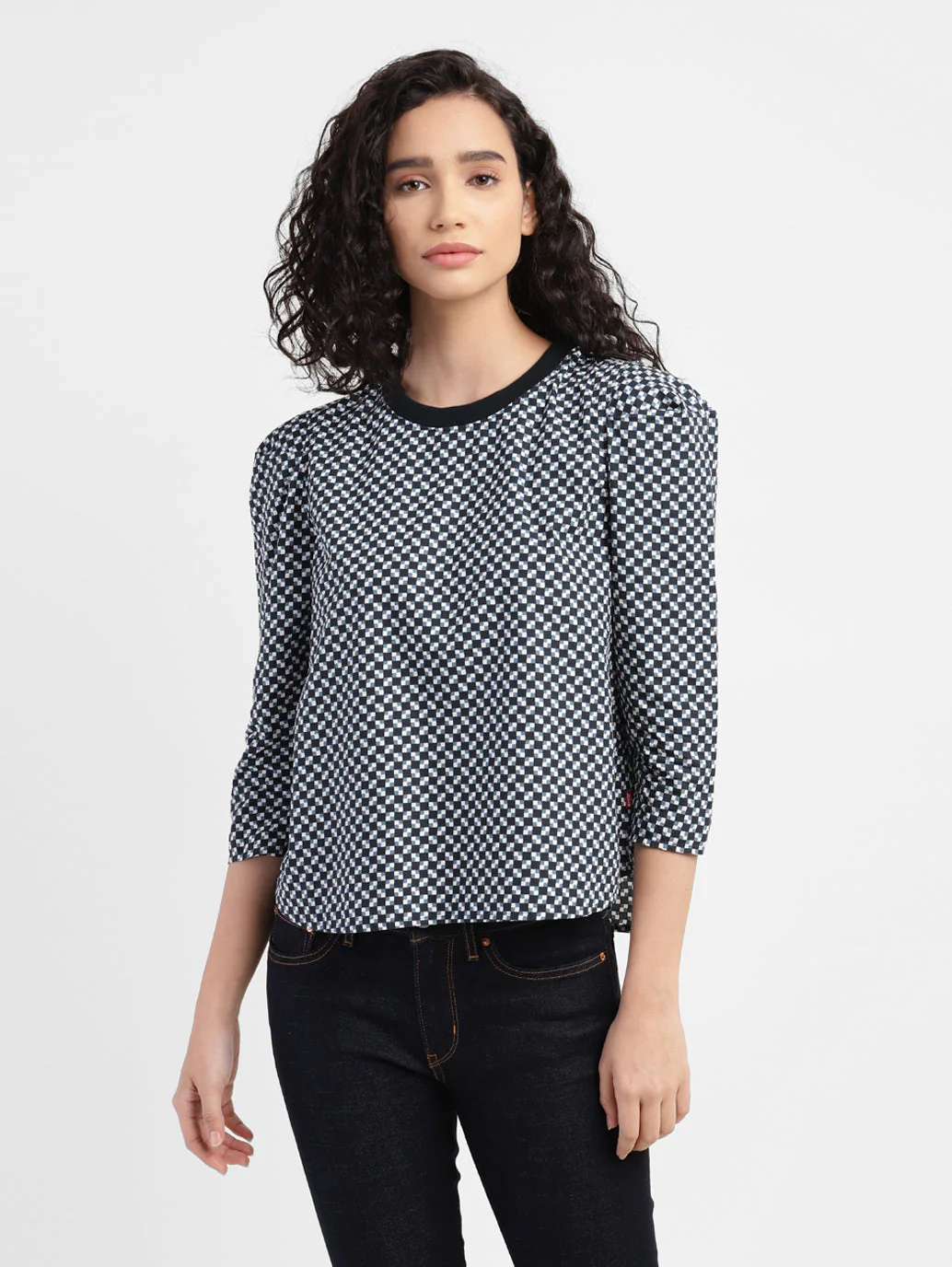 Women's Checkered Crew Neck Top - Image 2