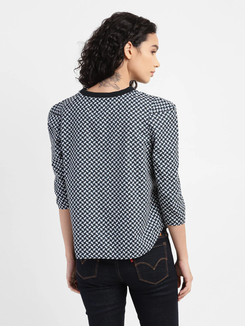 Women's Checkered Crew Neck Top - Image 3
