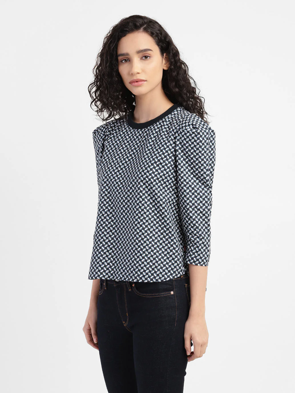 Women's Checkered Crew Neck Top - Image 4