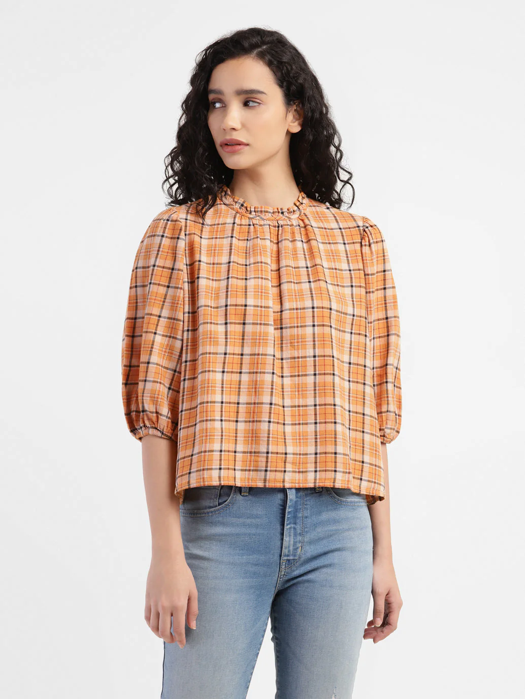 Women's Checkered Band Neck Top - Image 2