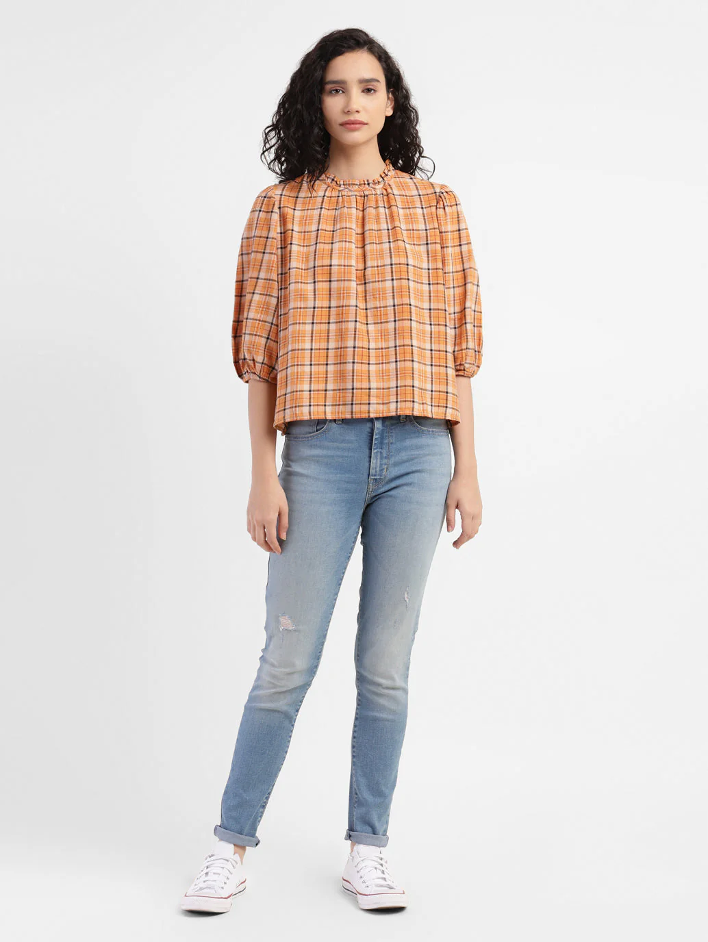 Women's Checkered Band Neck Top - Image 5