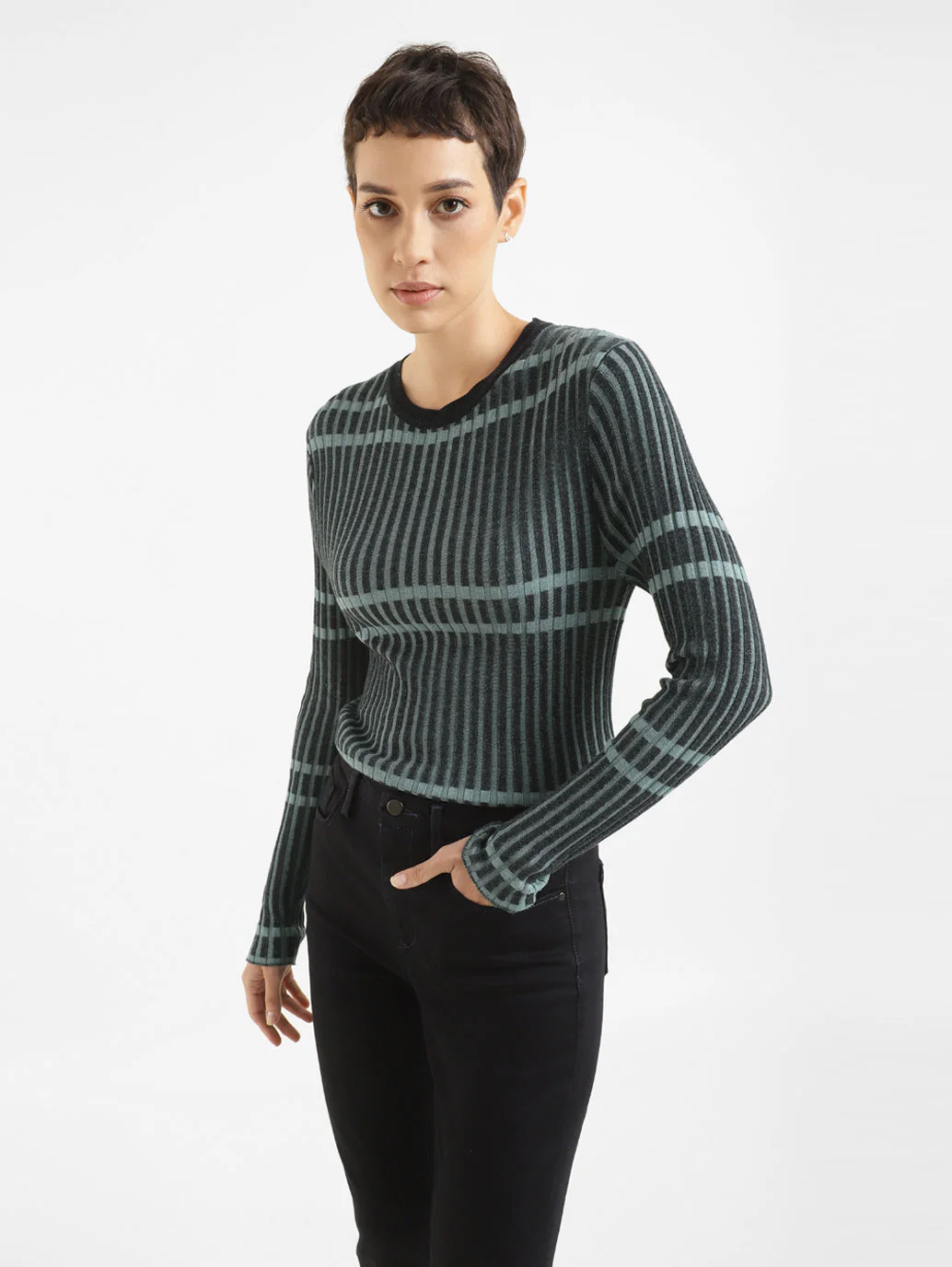 Women's Striped Round Neck Top - Image 2