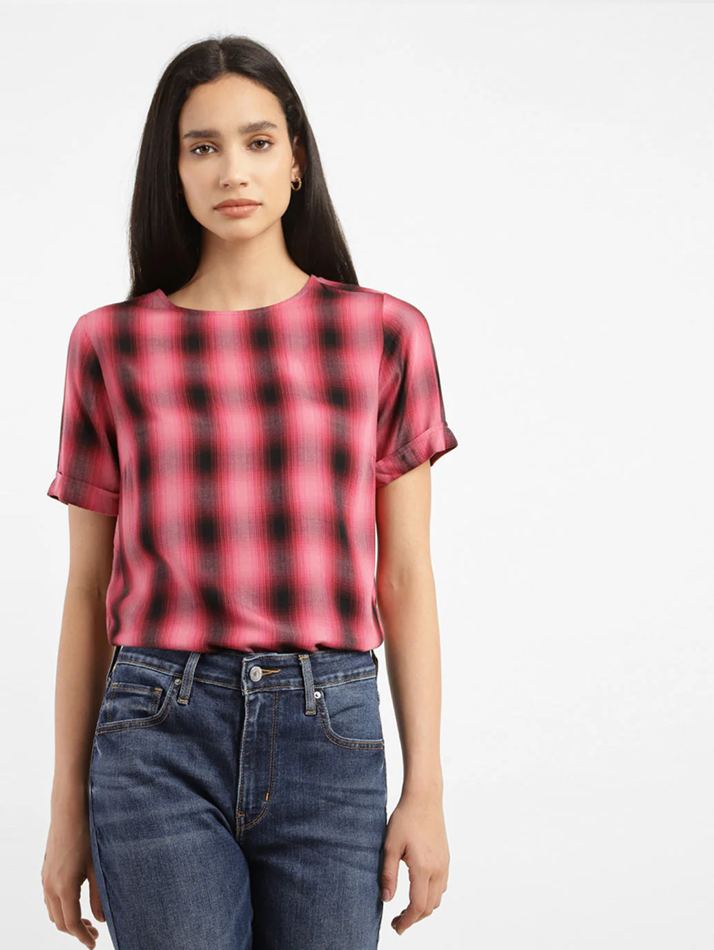 Women's Checkered Round Neck Top - Image 2