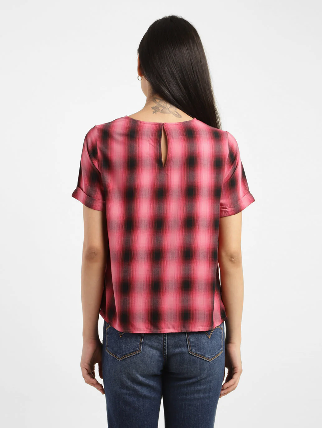 Women's Checkered Round Neck Top - Image 3