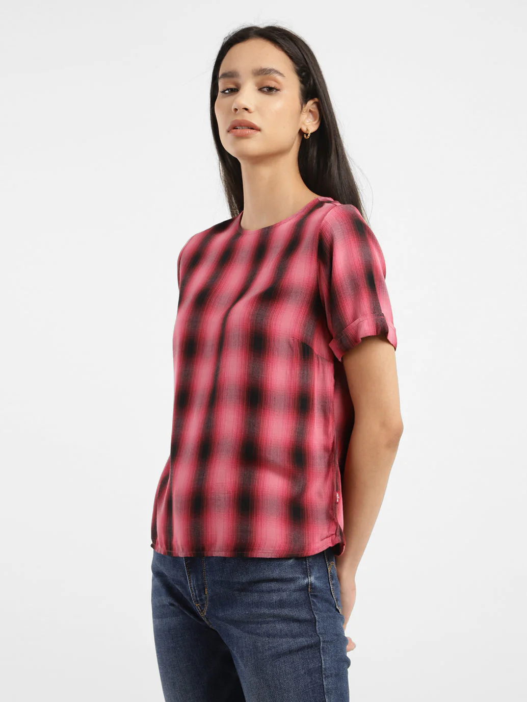 Women's Checkered Round Neck Top - Image 4