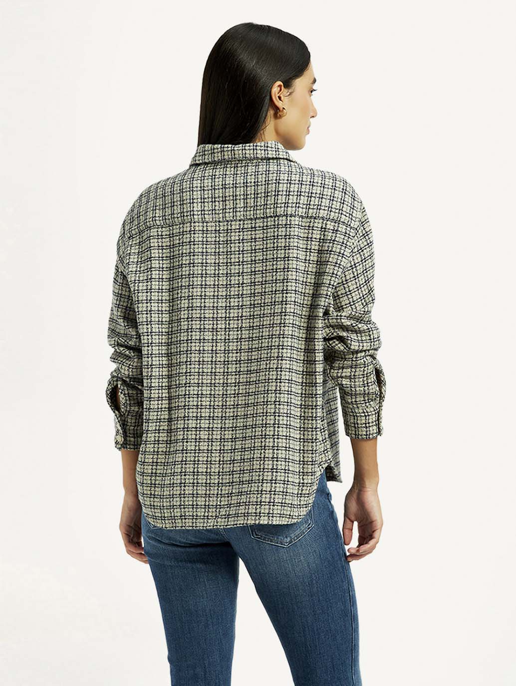 Women's Checkered Green Relaxed Fit Shirt - Image 2