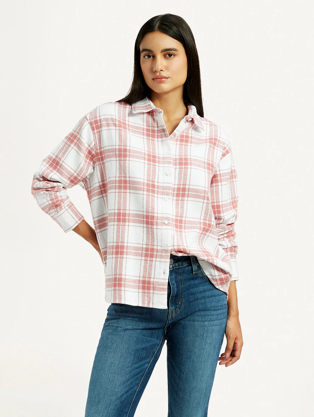 Women's Checkered Pink Relaxed Fit Shirt