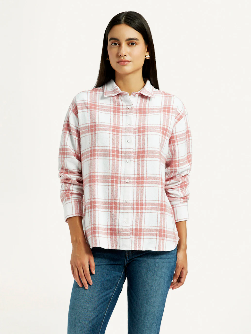 Women's Checkered Pink Relaxed Fit Shirt - Image 5