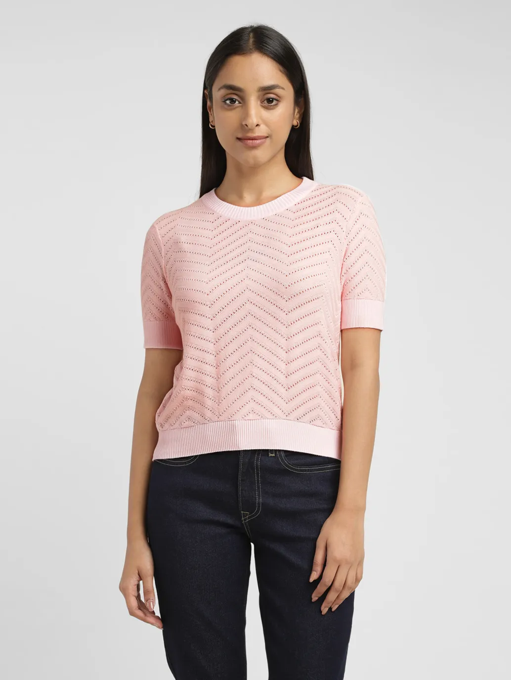 Women's Chevron Pink Crew Neck Sweater - Image 2