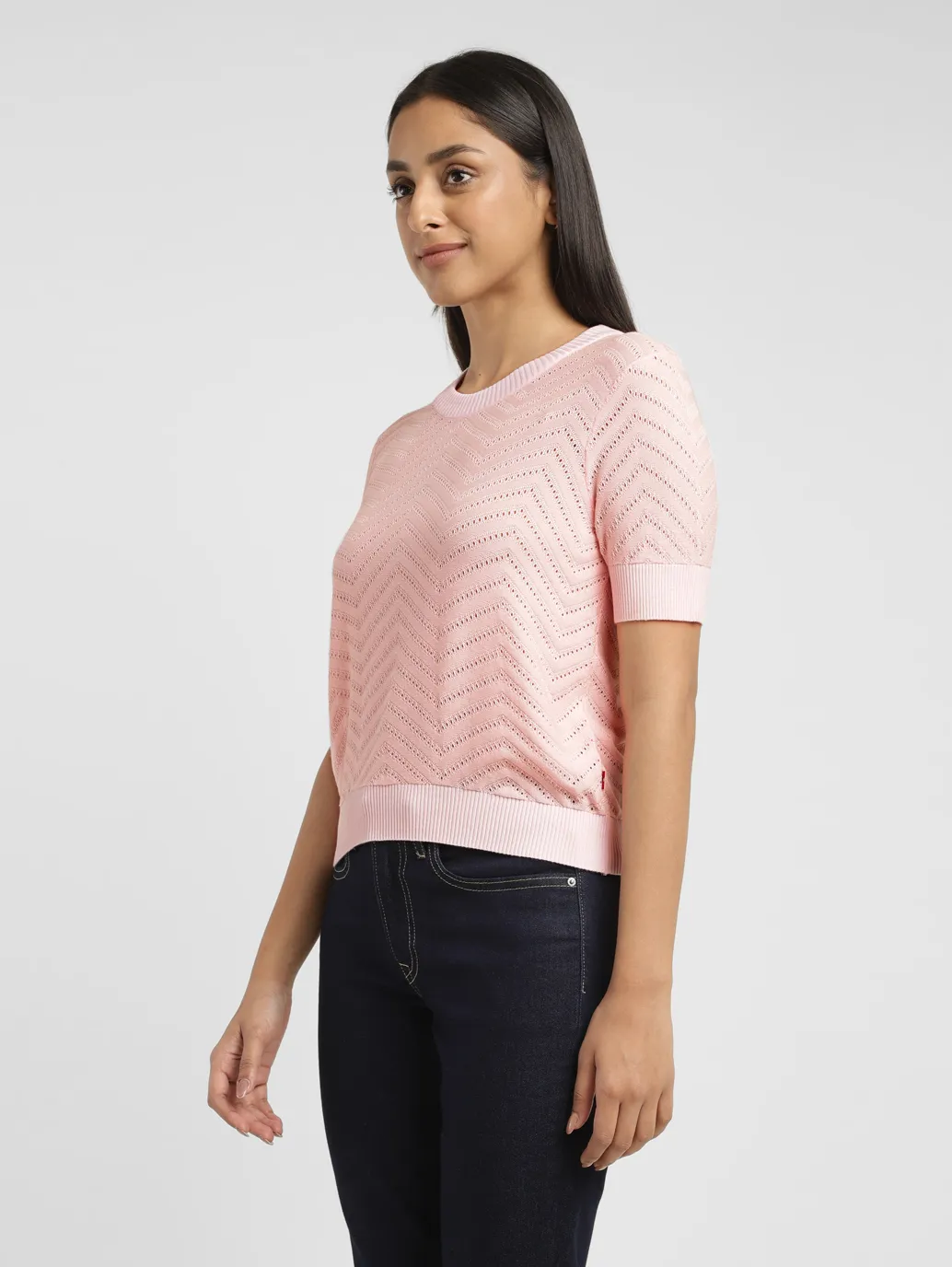 Women's Chevron Pink Crew Neck Sweater - Image 4