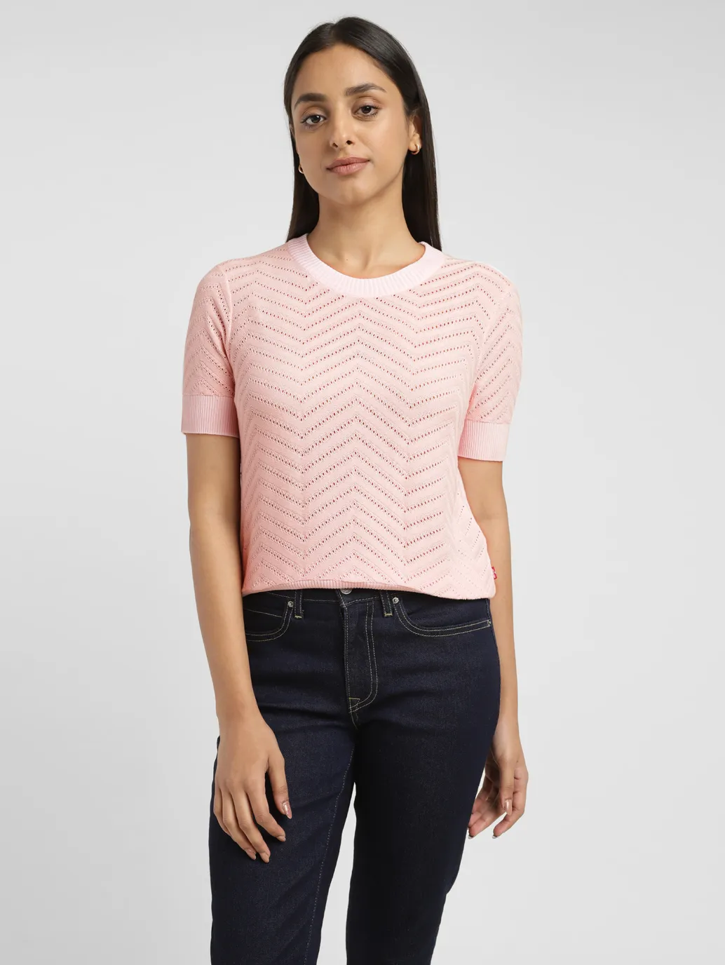 Women's Chevron Pink Crew Neck Sweater - Image 6